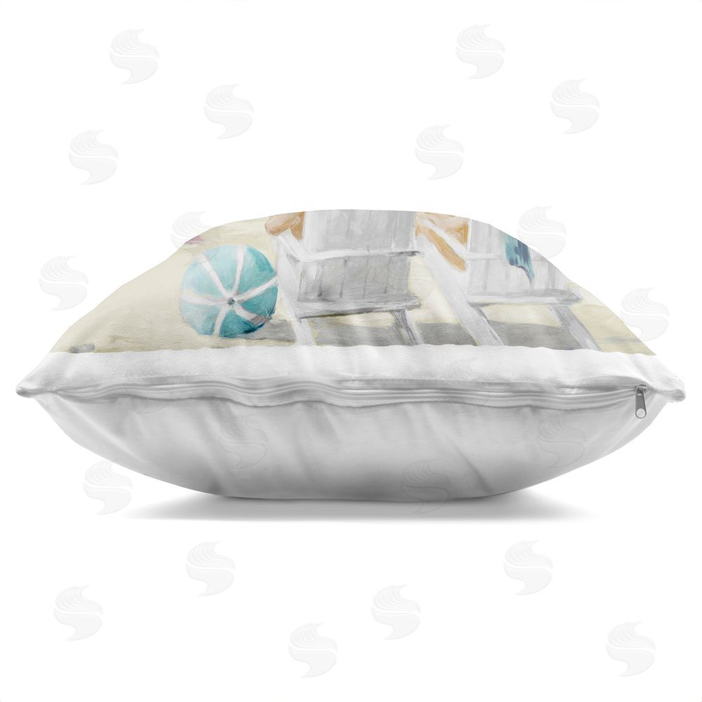 Lorenzo Collective Sandy Day At The Beach Indoor Plush Polyester Square Throw Pillow Zipper Detail