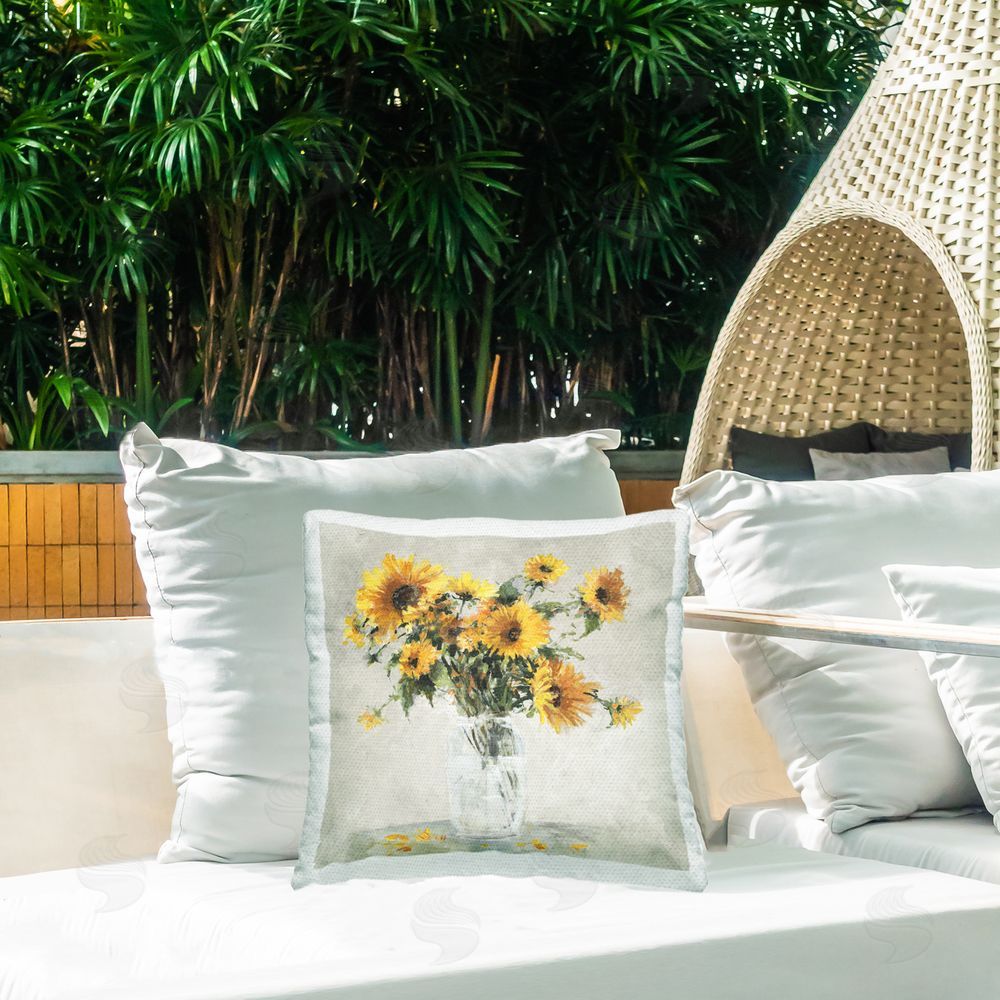 Lorenzo Collective Pop of Sunflowers Bouquet Outdoor Quick-Dry Polyester Printed Square Pillow on Patio