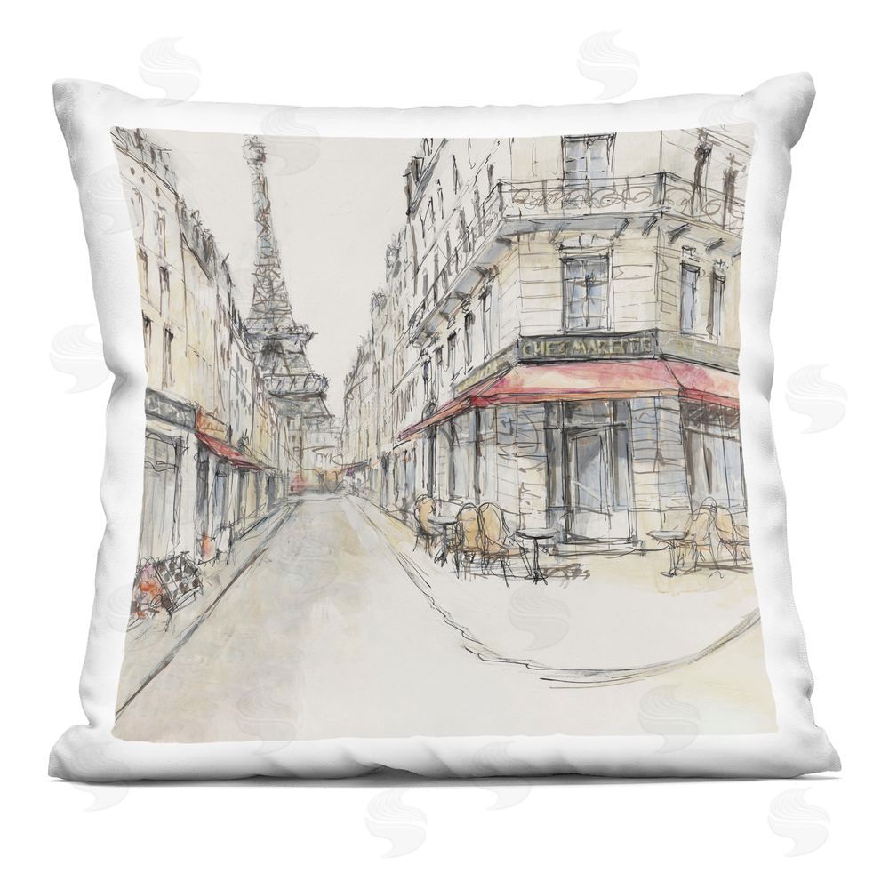 Lorenzo Collective Parisian Cafe Beside Tower Indoor Plush Polyester Square Throw Pillow