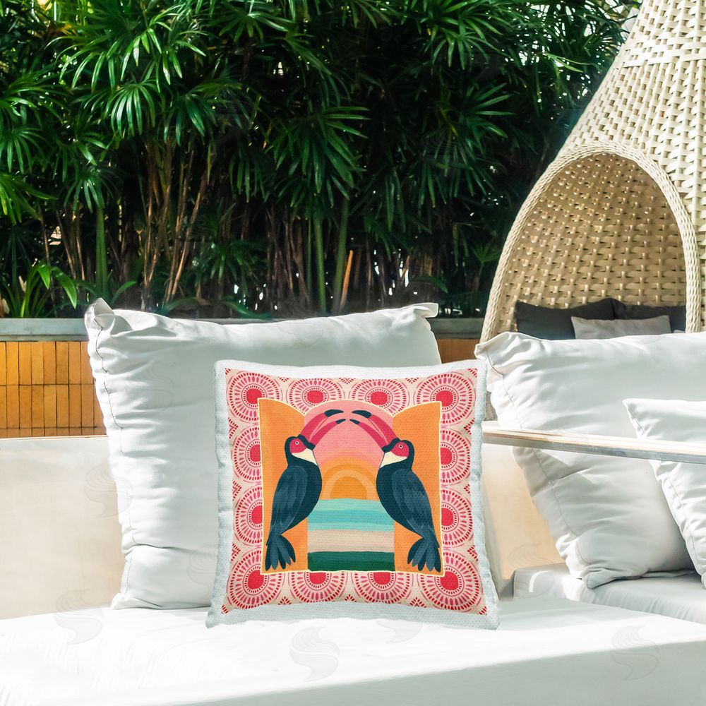 Yvette St. Amant Tropical Toucans Symmetry Outdoor Quick-Dry Polyester Printed Square Pillow on Patio