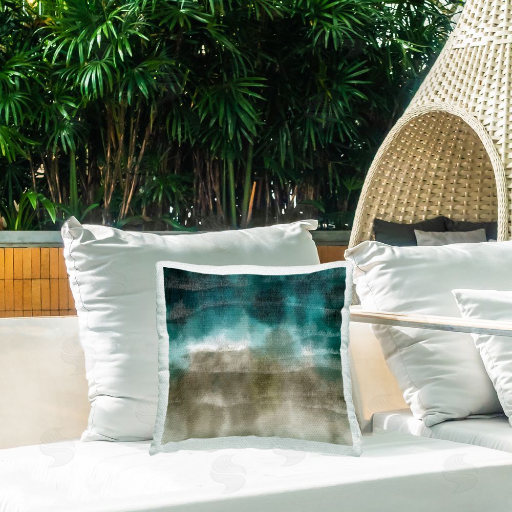 Danhui Nai Wave Tapestry in Teal Haze Outdoor Quick-Dry Polyester Printed Square Pillow on Patio