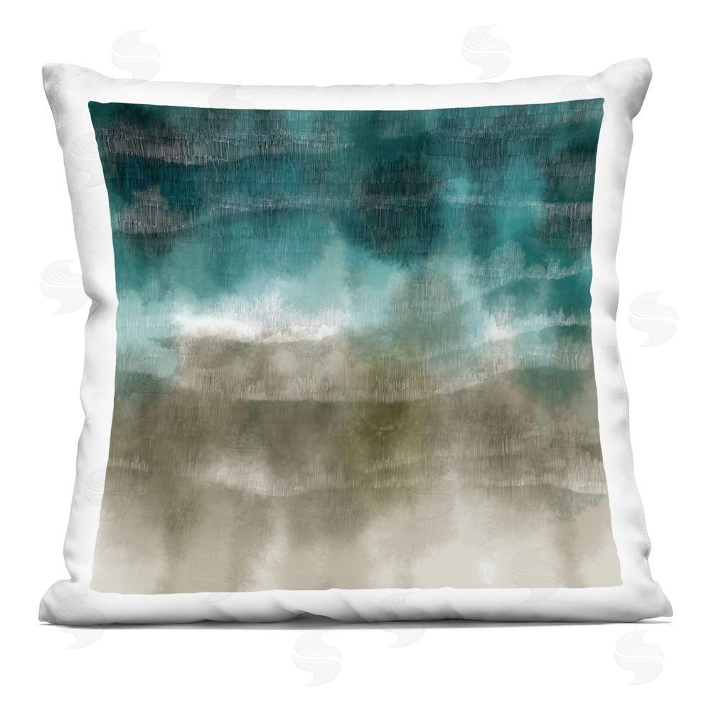 Danhui Nai Wave Tapestry in Teal Haze Indoor Plush Polyester Square Throw Pillow