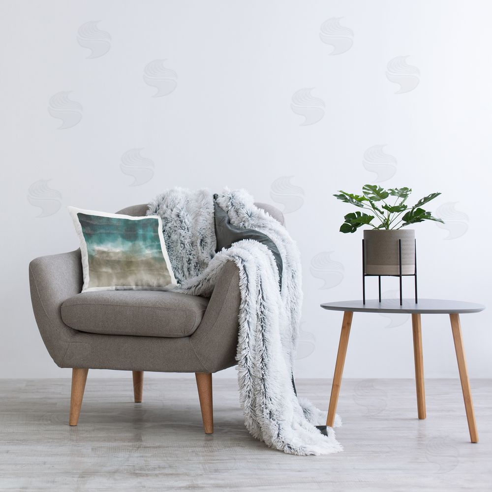 Danhui Nai Wave Tapestry in Teal Haze Plush Polyester Printed Square Pillow on Chair