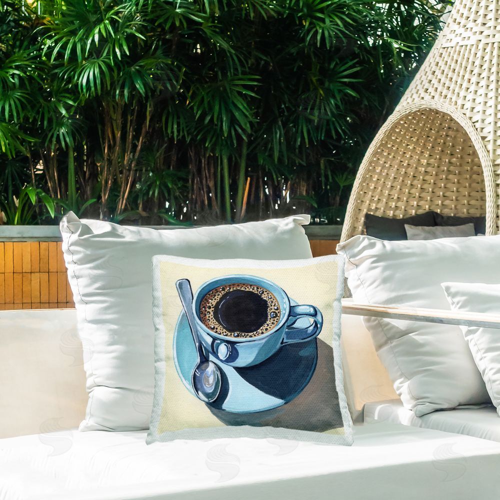 Kate Jarvik Birch Black Coffee with Crema Outdoor Quick-Dry Polyester Printed Square Pillow on Patio