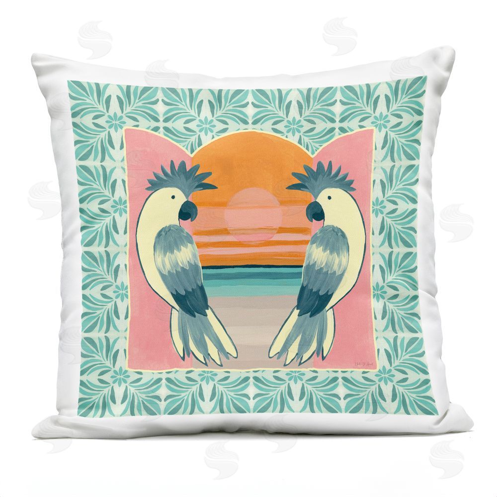 Yvette St. Amant Tropical Cockatoos at Sunset Outdoor Quick-Dry Polyester Square Throw Pillow