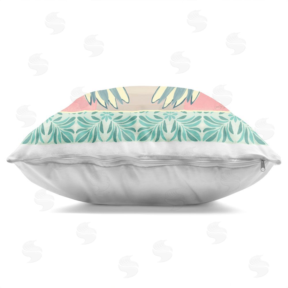 Yvette St. Amant Tropical Cockatoos at Sunset Indoor Plush Polyester Square Throw Pillow Zipper Detail