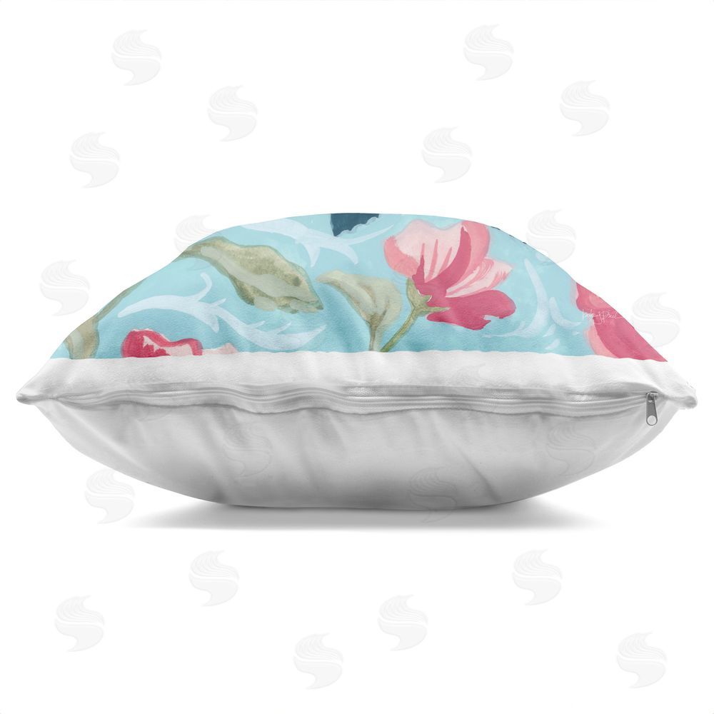 Kate Jarvik Birch Moth on Floral Pattern Indoor Plush Polyester Square Throw Pillow Zipper Detail