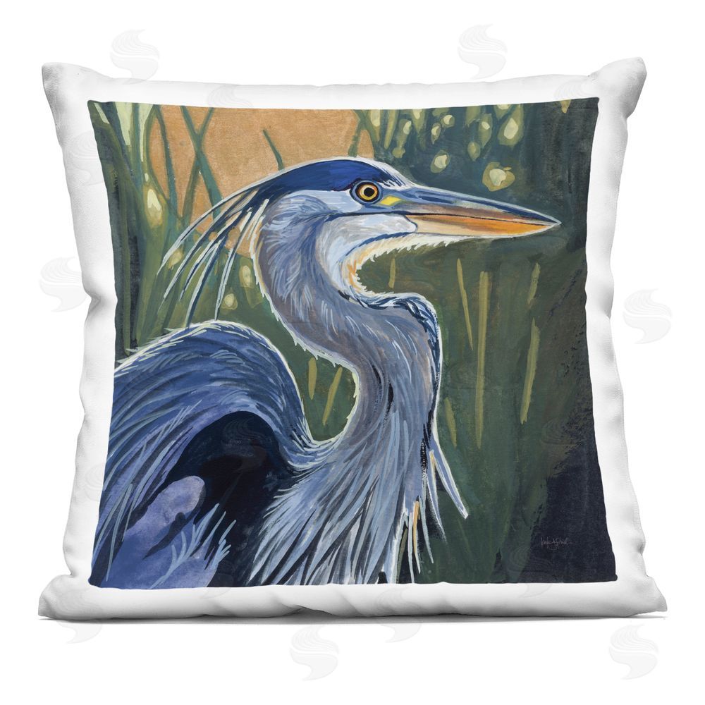 Kate Jarvik Birch Blue Heron Backlit in Morning Indoor Plush Polyester Square Throw Pillow