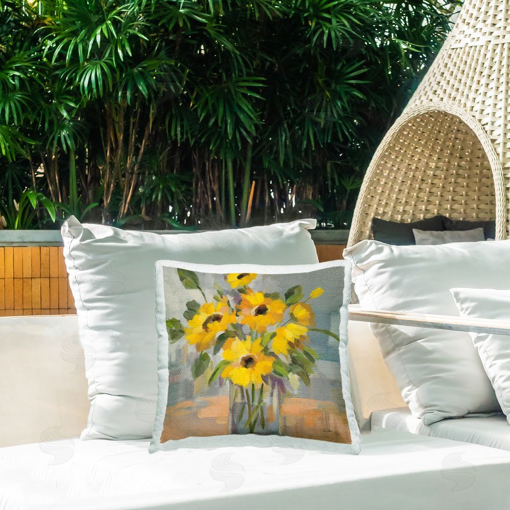 Silvia Vassileva Sunny Florals Impression Outdoor Quick-Dry Polyester Printed Square Pillow on Patio