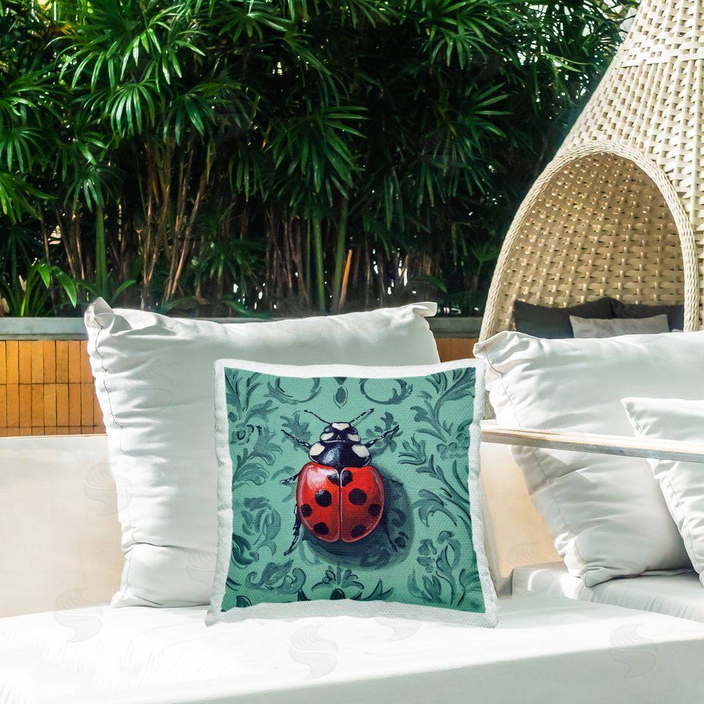 Kate Jarvik Birch Lady Bug In The Parlor Room Outdoor Quick-Dry Polyester Printed Square Pillow on Patio