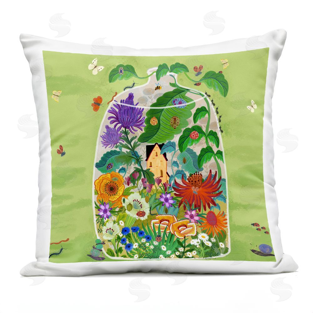 Kay Widdowson Bug Garden Terrarium Cottage Outdoor Quick-Dry Polyester Square Throw Pillow
