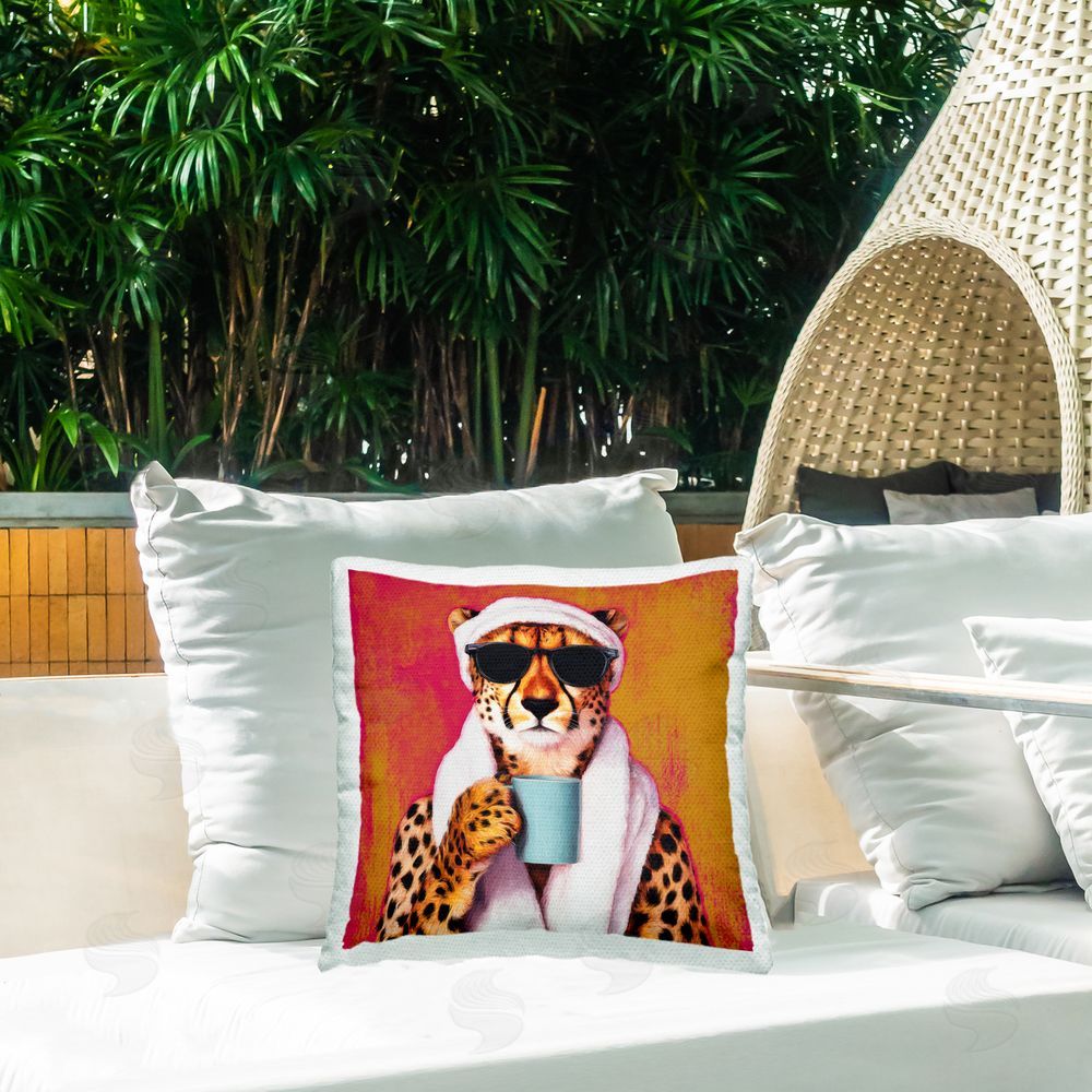 Lazar Studio Me-Time Leopard Self Care Outdoor Quick-Dry Polyester Printed Square Pillow on Patio