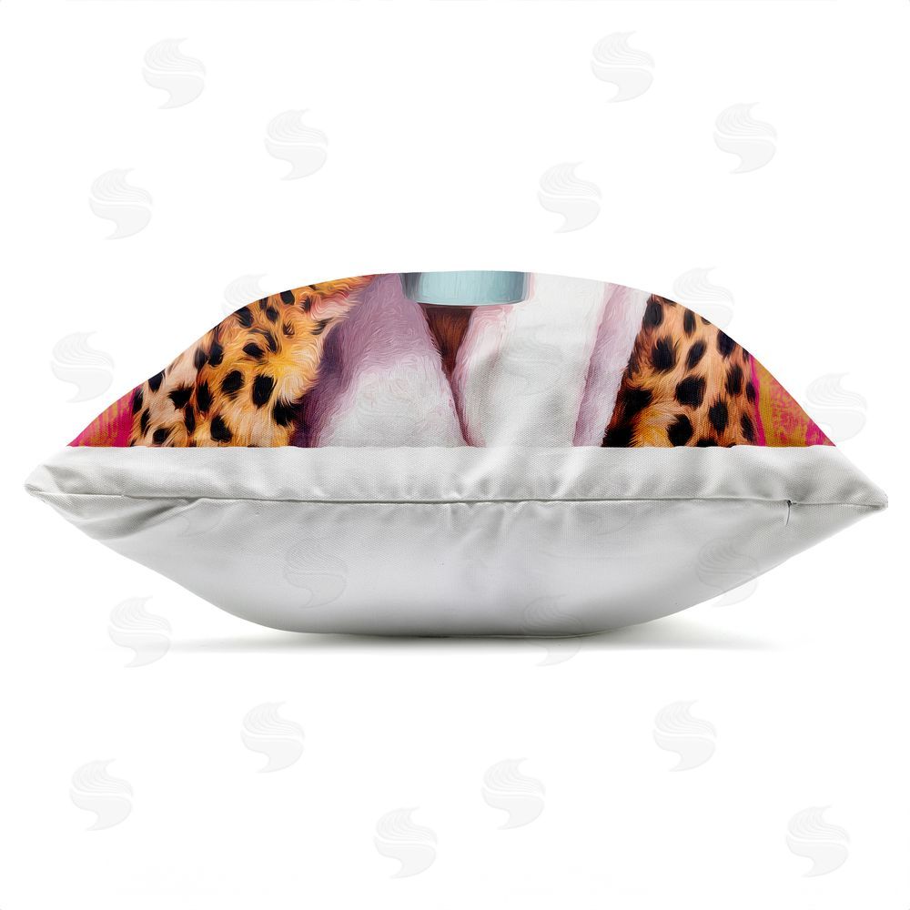 Lazar Studio Me-Time Leopard Self Care Outdoor Quick-Dry Polyester Square Throw Pillow Zipper Detail