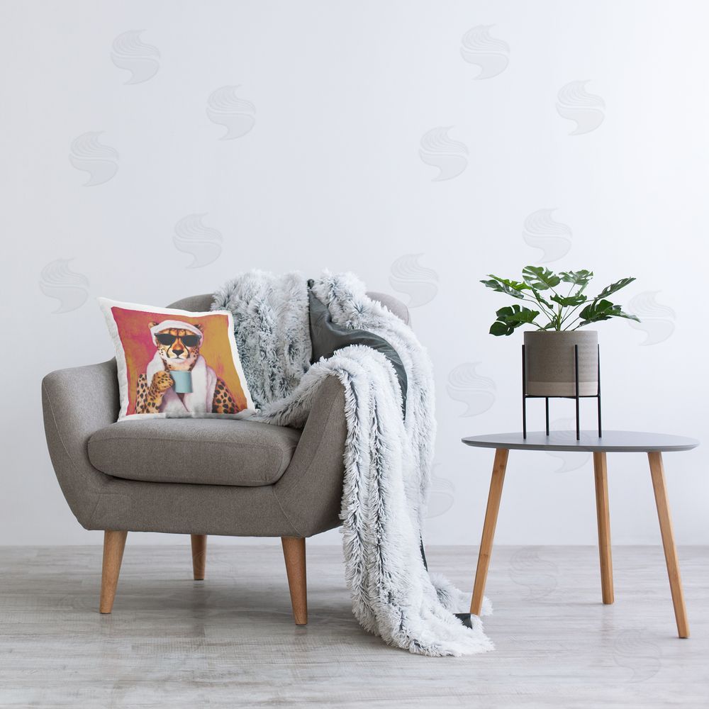 Lazar Studio Me-Time Leopard Self Care Plush Polyester Printed Square Pillow on Chair