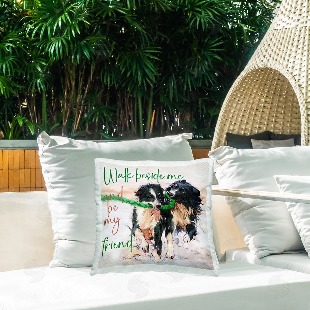 Kim Curinga Be My Friend Dog Duo Outdoor Quick-Dry Polyester Printed Square Pillow on Patio