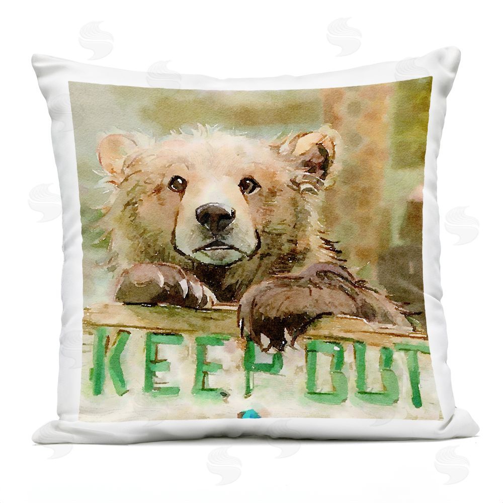 Kim Curinga Keep Out Baby Bear Cub Outdoor Quick-Dry Polyester Square Throw Pillow