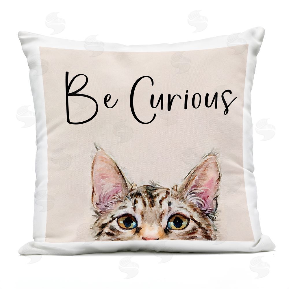 Kim Curinga Be Curious Peeking Tabby Kitten Outdoor Quick-Dry Polyester Square Throw Pillow