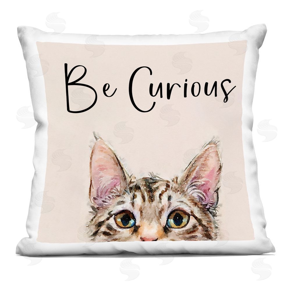 Kim Curinga Be Curious Peeking Tabby Kitten Indoor Plush Polyester Square Throw Pillow