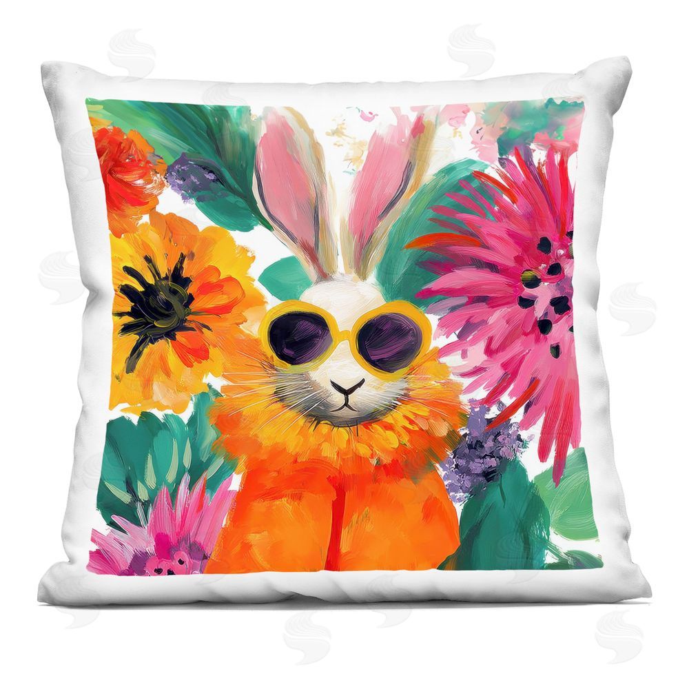 Lazar Studio Floral Glare Rabbit Square Plush Polyester Throw Pillow