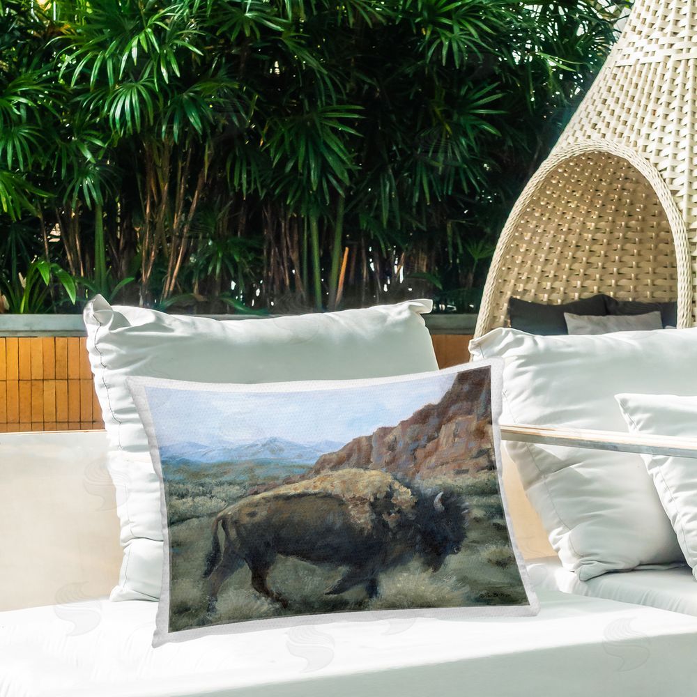 Pam Britton Resident Of The Badlands Outdoor Quick-Dry Polyester Printed Lumbar Pillow on Patio