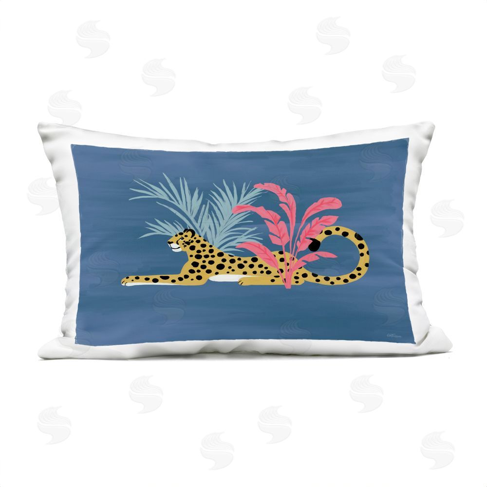 Cat Thurman Designs Tropical Cheetah Among Foliage Outdoor Quick-Dry Polyester Lumbar Pillow