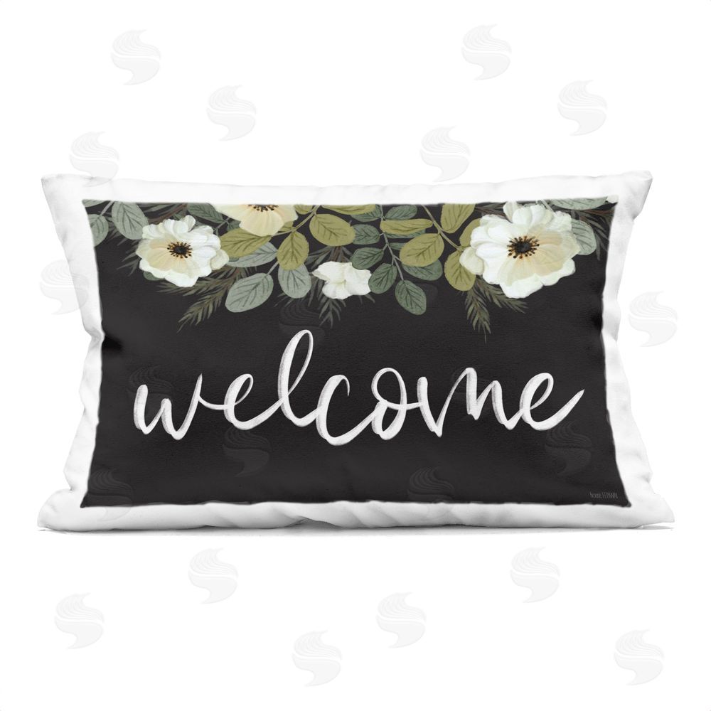 House Fenway Welcome with Leafy Florals Indoor Plush Polyester Lumbar Pillow