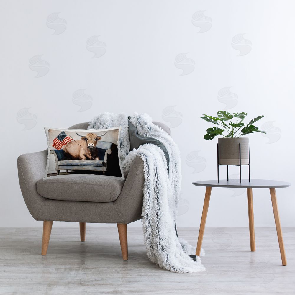 Jo Moulton Patriotic Cow on Sofa Plush Polyester Printed Lumbar Pillow on Chair