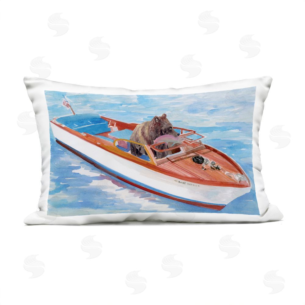 Stellar Design Studio Bear Fishing in Speedboat Outdoor Quick-Dry Polyester Lumbar Pillow