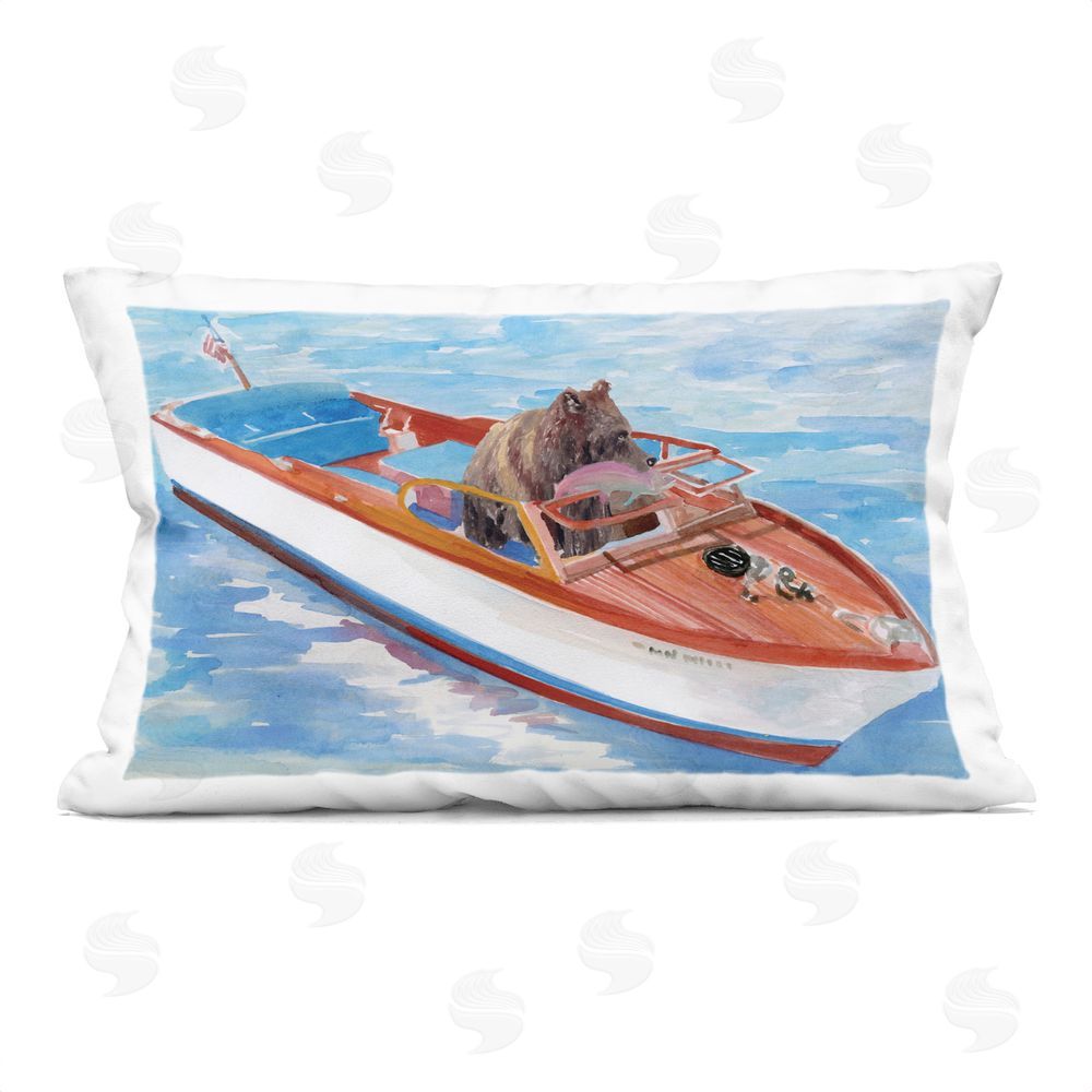 Stellar Design Studio Bear Fishing in Speedboat Indoor Plush Polyester Lumbar Pillow