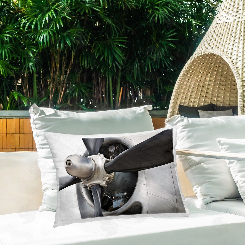 Seven Trees Design Polished Aircraft Propeller Closeup Outdoor Quick-Dry Polyester Printed Lumbar Pillow on Patio