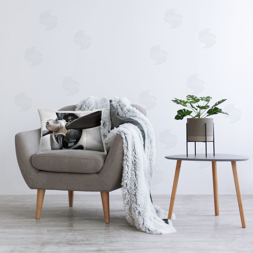 Seven Trees Design Polished Aircraft Propeller Closeup Plush Polyester Printed Lumbar Pillow on Chair