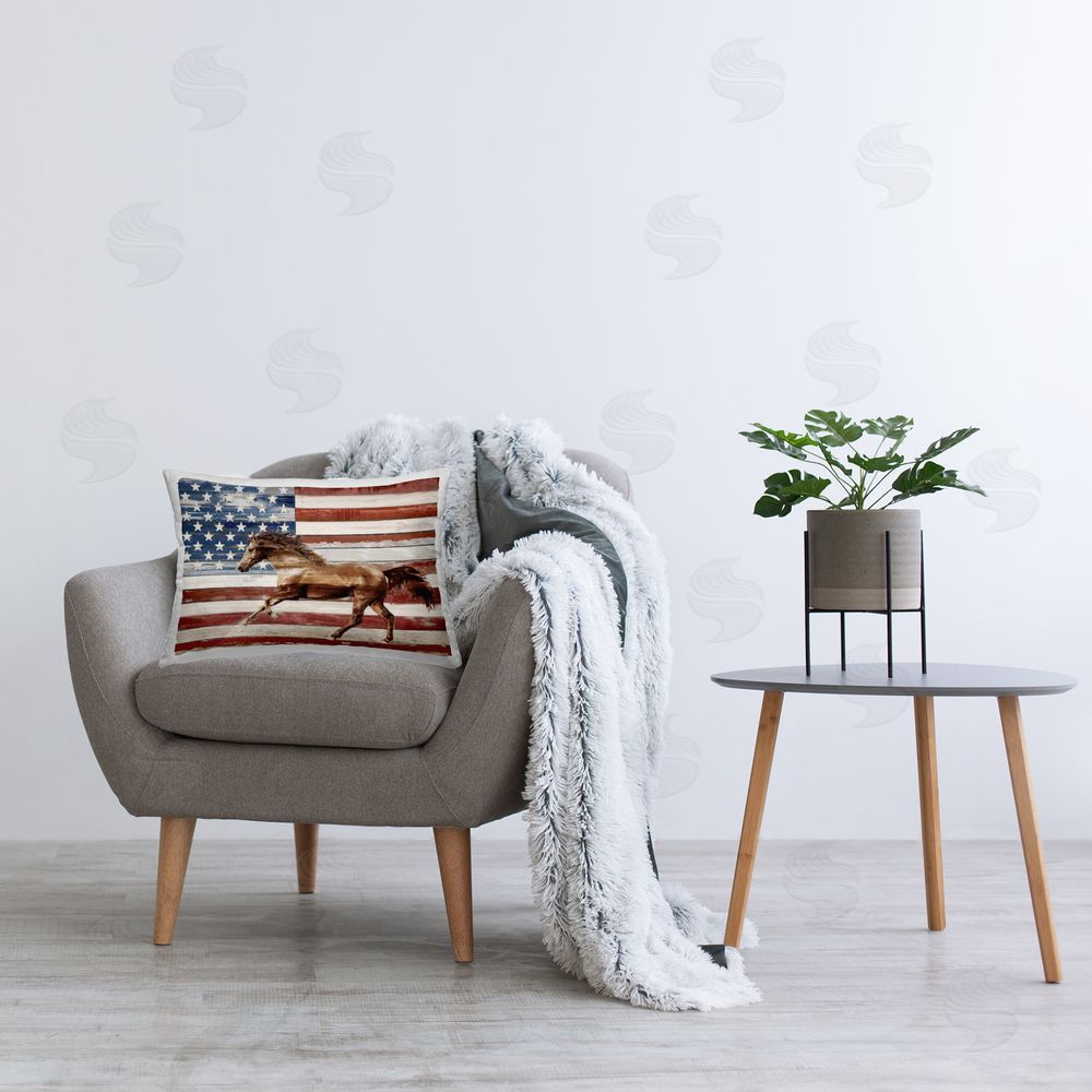 Amber Sterling Galloping Horse Americana Plush Polyester Printed Lumbar Pillow on Chair