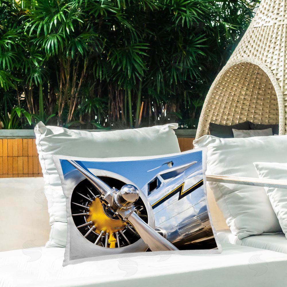 Seven Trees Design Polished Plane Propeller Close Up Outdoor Quick-Dry Polyester Printed Lumbar Pillow on Patio
