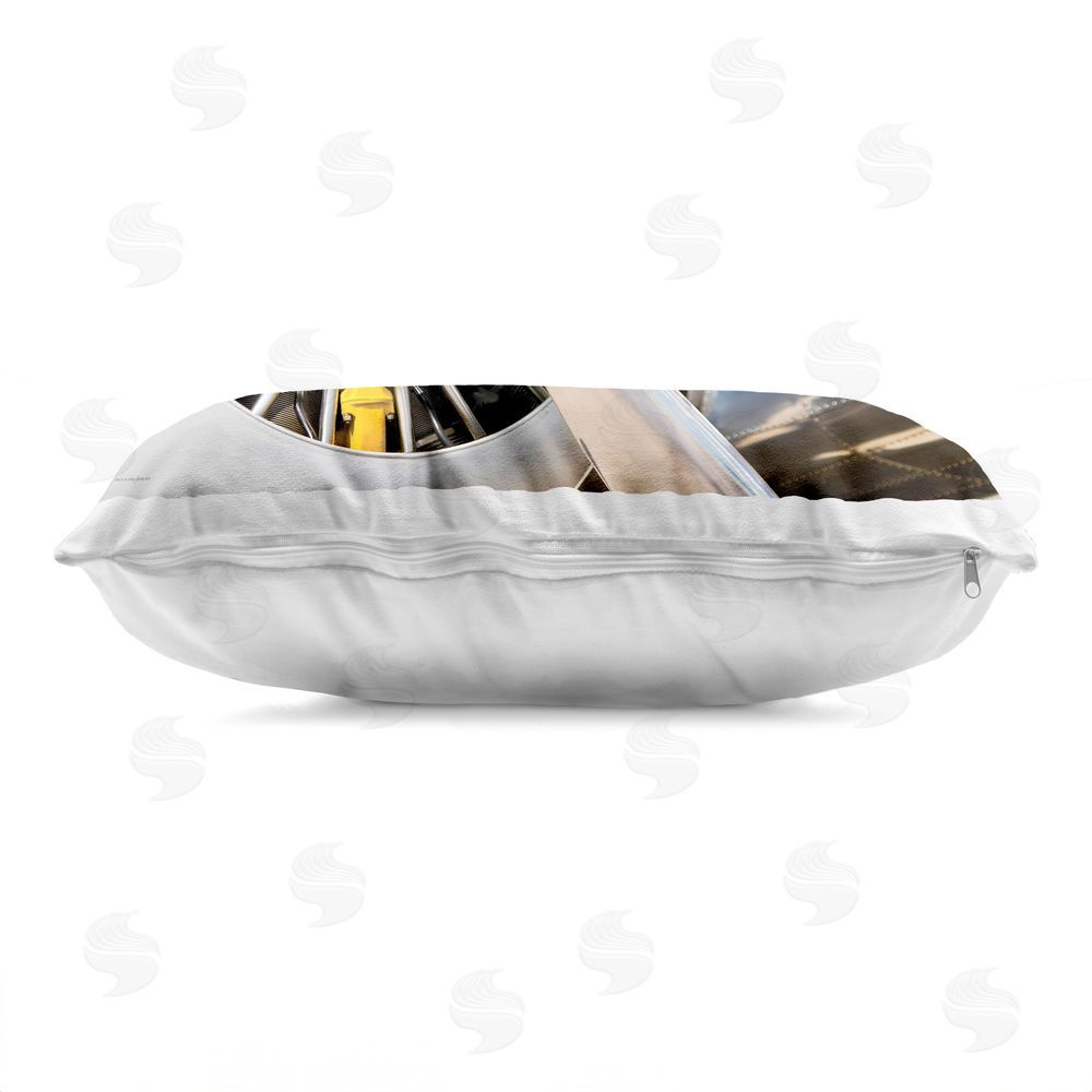 Seven Trees Design Polished Plane Propeller Close Up Indoor Plush Polyester Lumbar Pillow Zipper Detail