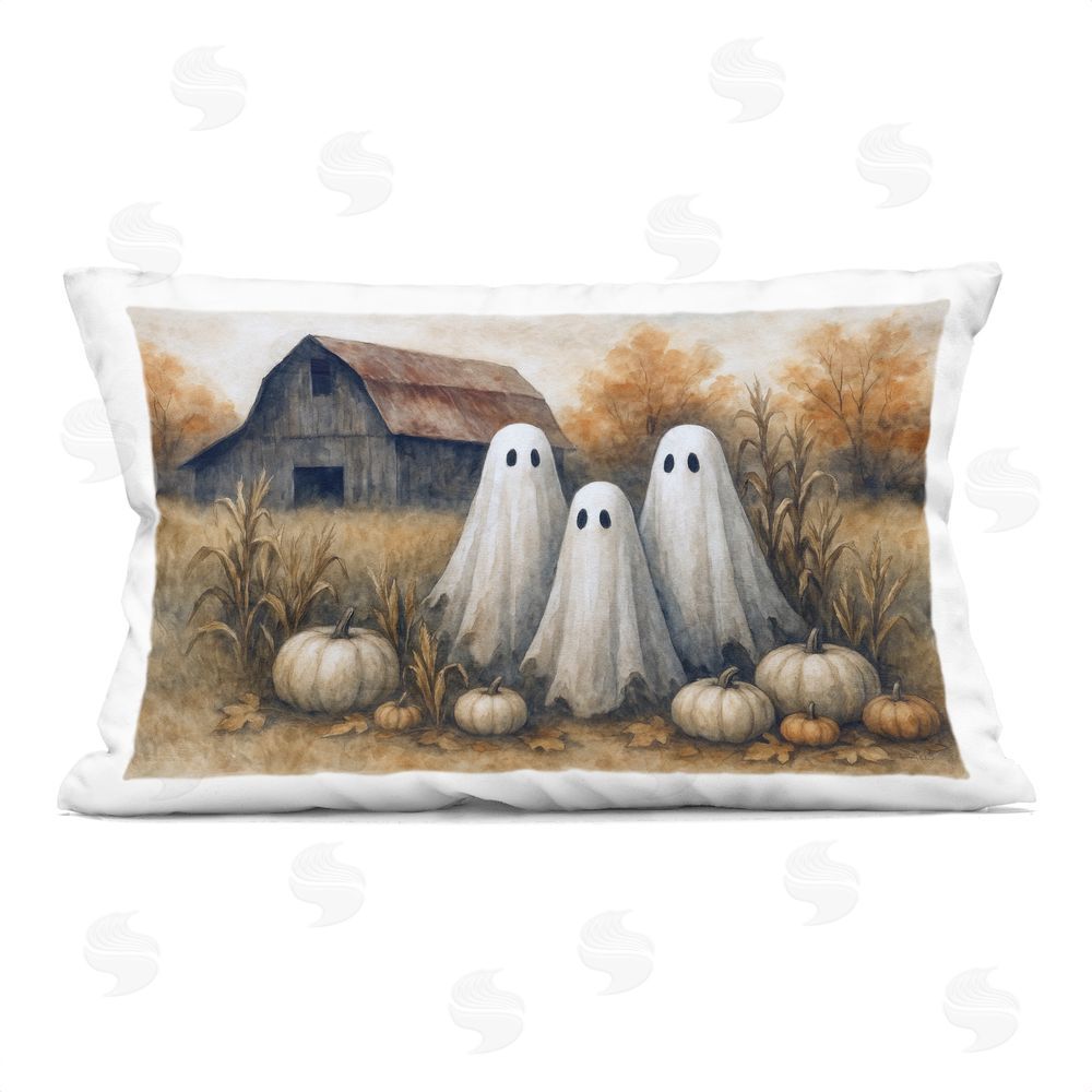 Antony Smith Ghost Trio on Pumpkin Farm Indoor Printed Throw Pillow