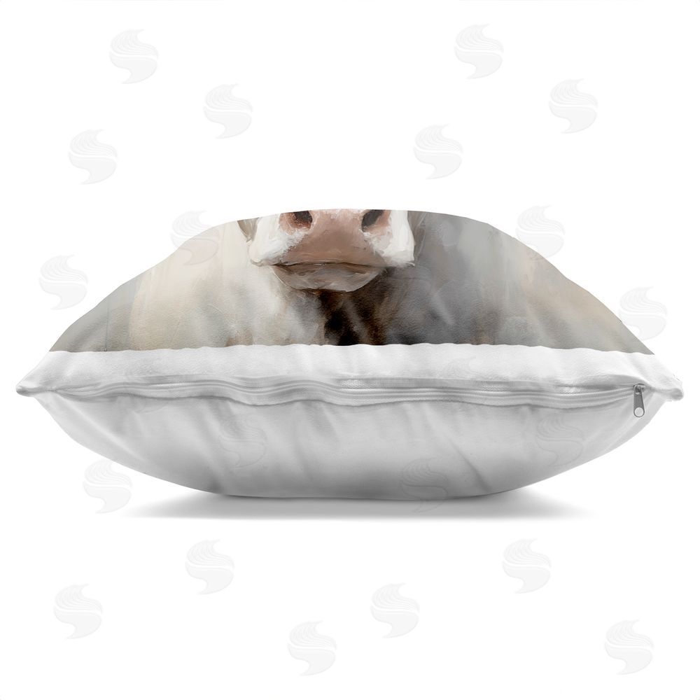 Heidi Kuntz Pretty Pearl Cow with Florals Indoor Plush Polyester Square Throw Pillow Zipper Detail