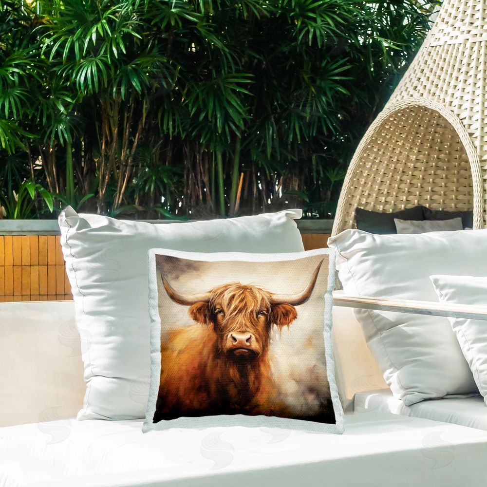 Heidi Kuntz Rusty Highland Bull Portrait Outdoor Quick-Dry Polyester Printed Square Pillow on Patio