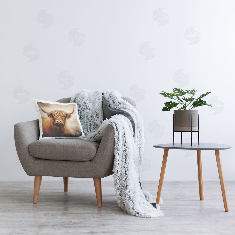 Heidi Kuntz Rusty Highland Bull Portrait Plush Polyester Printed Square Pillow on Chair