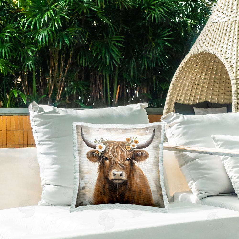 Heidi Kuntz Martha The Highland Cattle Outdoor Quick-Dry Polyester Printed Square Pillow on Patio