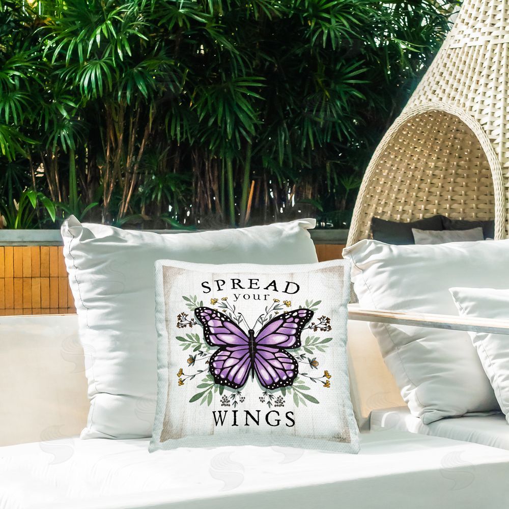 Elizabeth Tyndall Spread Your Wings Purple Butterfly Outdoor Quick-Dry Polyester Printed Square Pillow on Patio