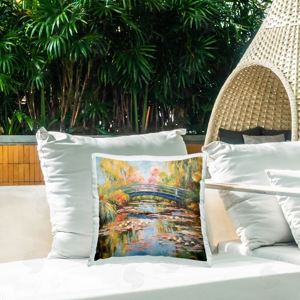 Heidi Kuntz Lilies Beneath Bridge Outdoor Quick-Dry Polyester Printed Square Pillow on Patio