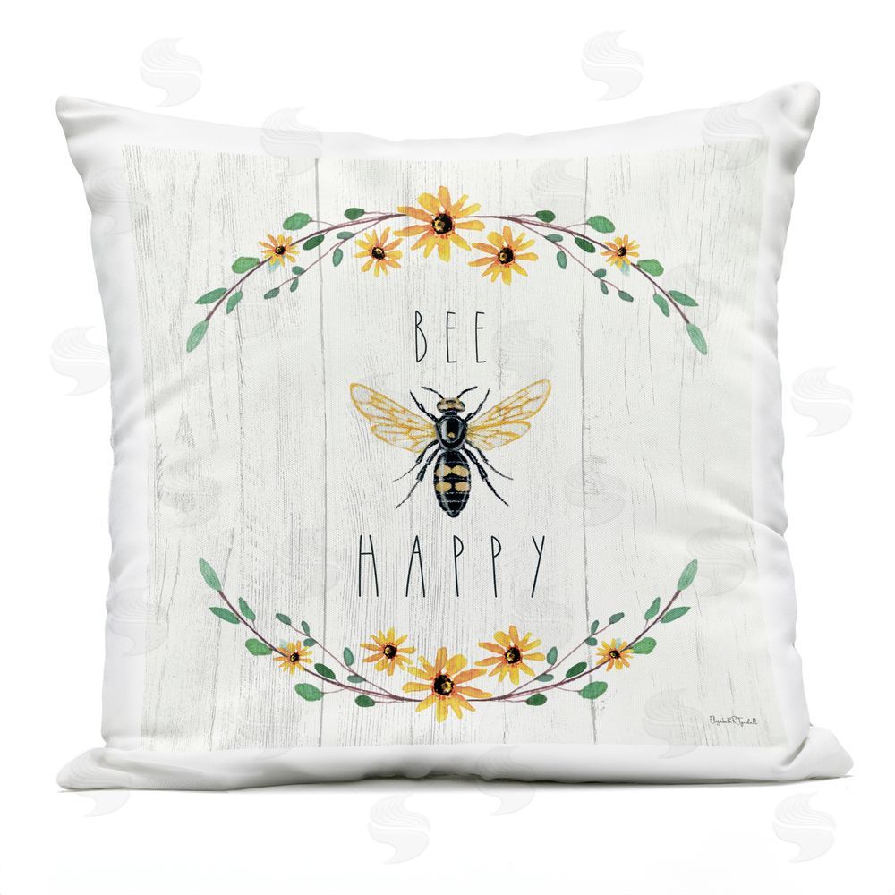 Elizabeth Tyndall Bee Happy with Delicate Wreath Outdoor Quick-Dry Polyester Square Throw Pillow