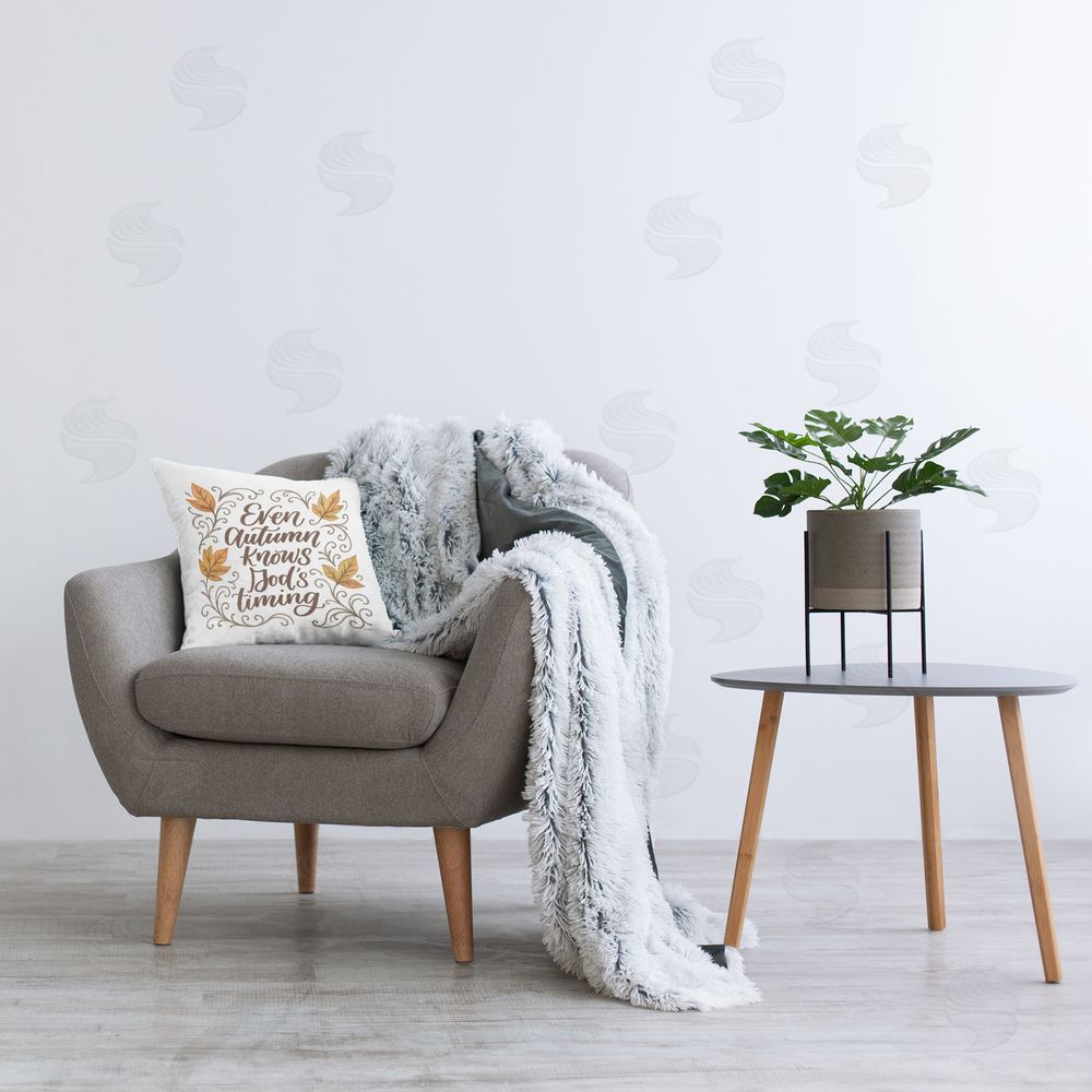 Imperfect Dust Autumn Knows God's Timing Printed Indoor Throw Pillow in Room