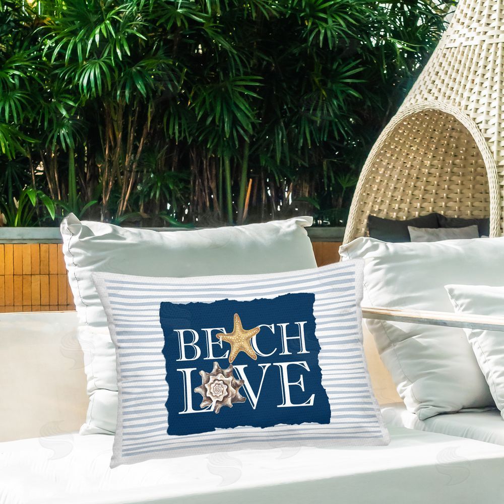 Kim Allen Beach Love Seashells Outdoor Quick-Dry Polyester Printed Lumbar Pillow on Patio