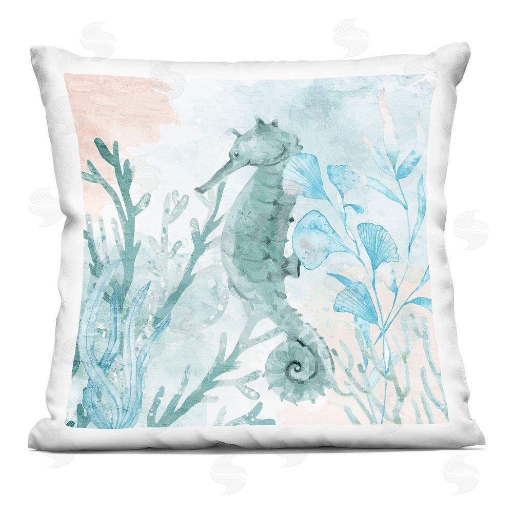Kim Allen Seahorse Sea Swim Indoor Plush Polyester Square Throw Pillow