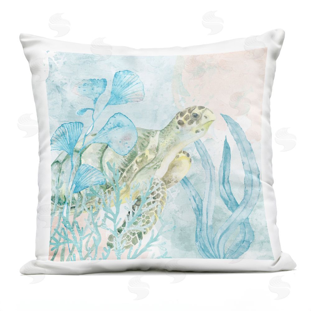Kim Allen Sea Swim Turtle Outdoor Quick-Dry Polyester Square Throw Pillow