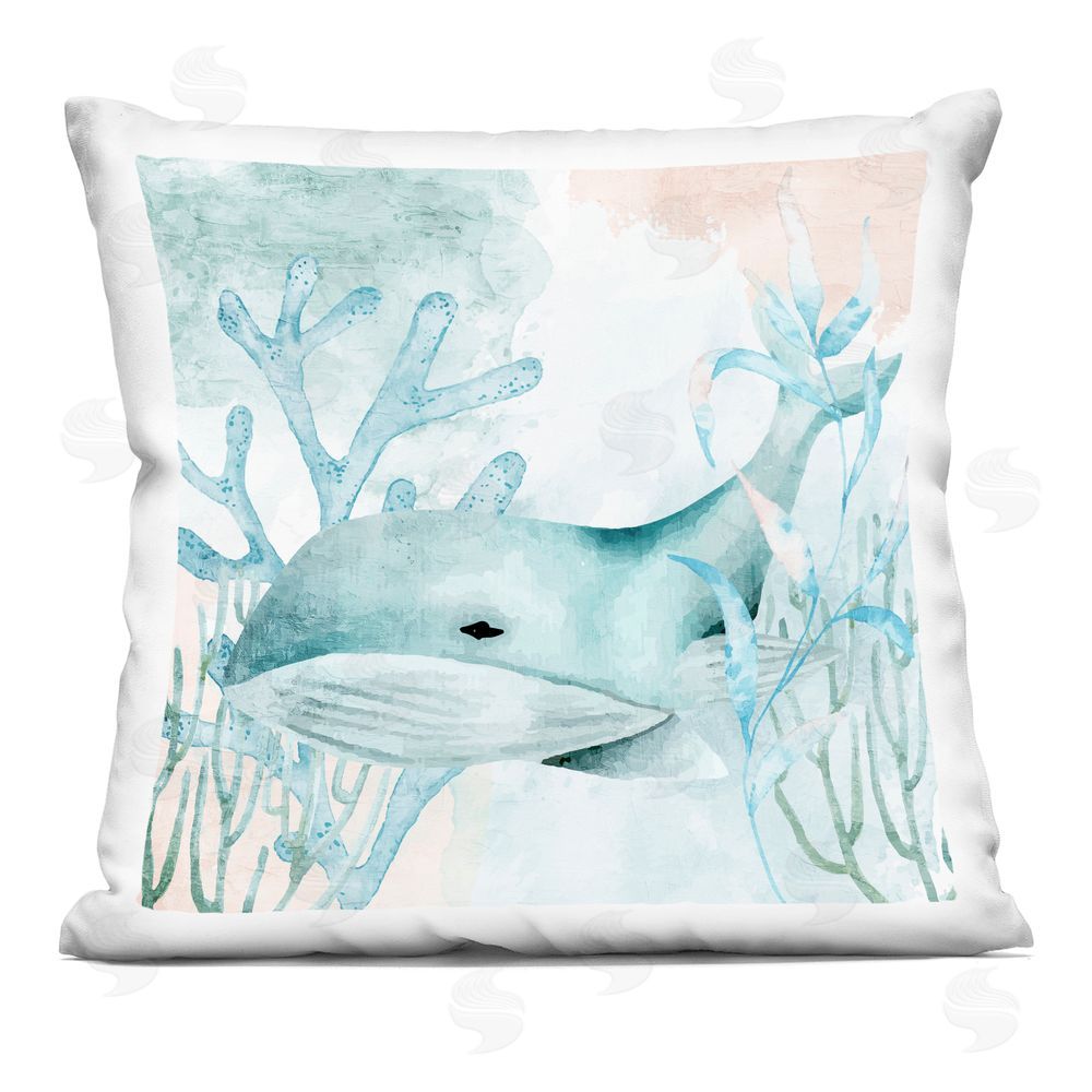 Kim Allen Whale Sea Swim Indoor Plush Polyester Square Throw Pillow