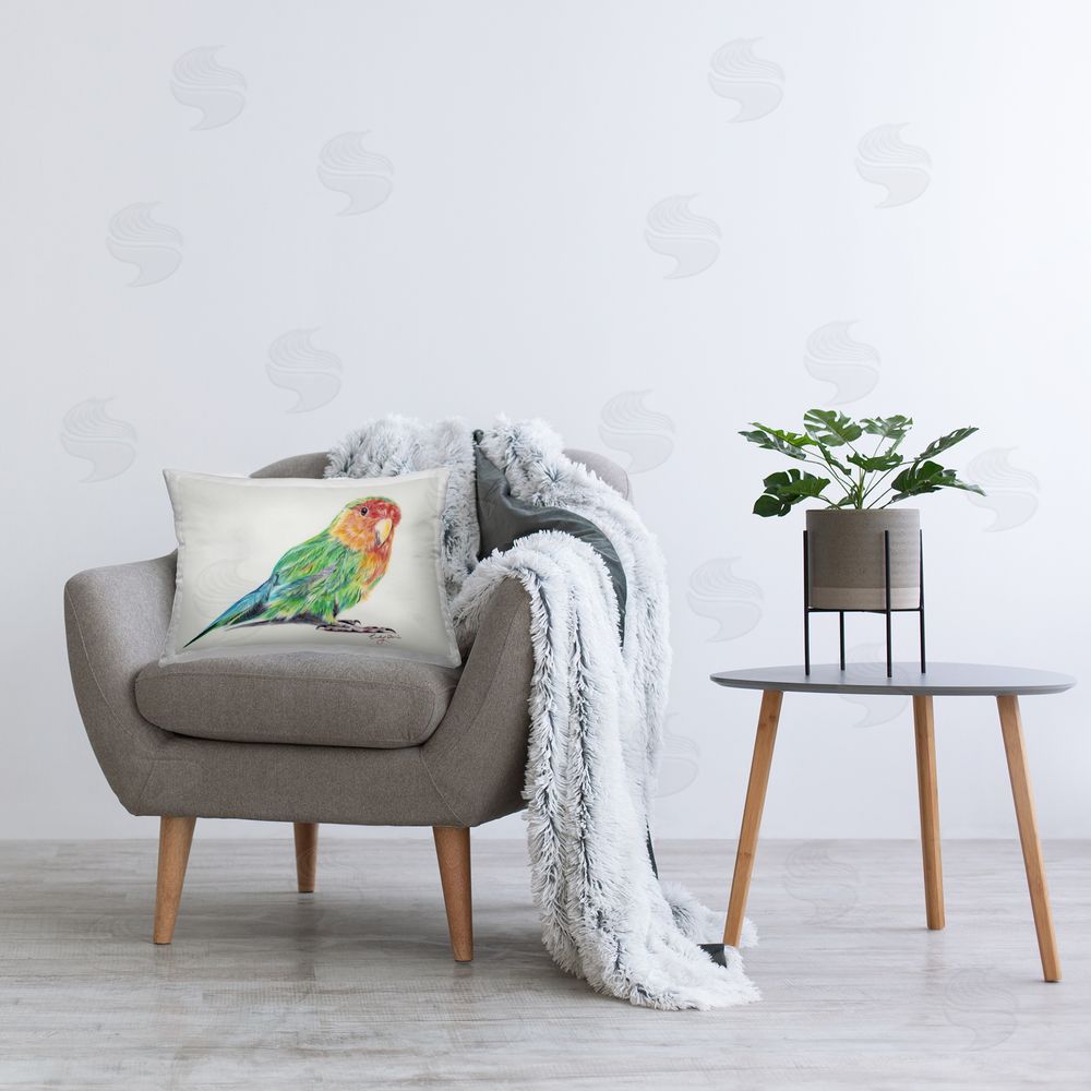 Cady Driver Rainbow Gradient Parakeet Printed Indoor Throw Pillow in Room