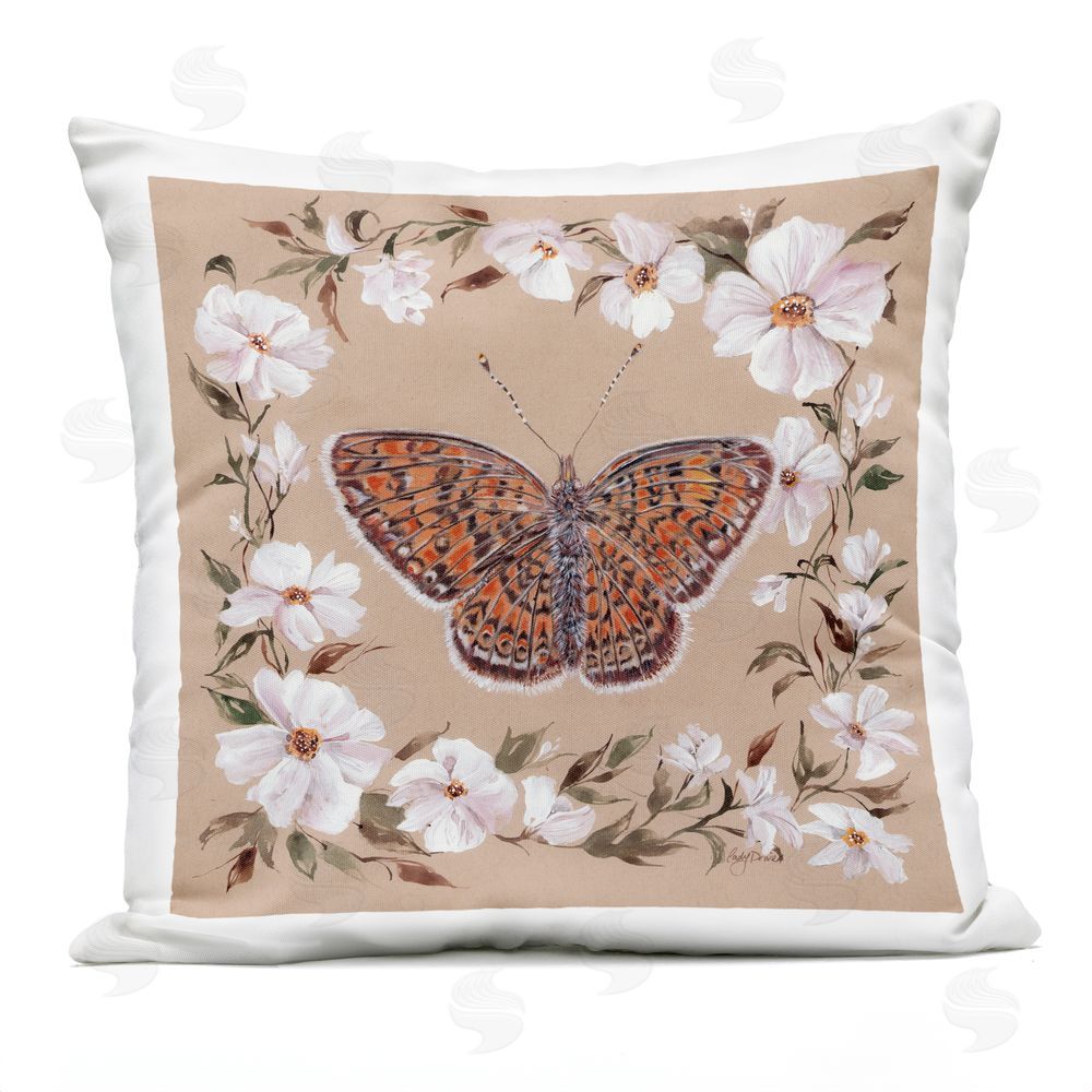 Cady Driver Vintage Butterfly with Blossom Border Outdoor Printed Throw Pillow