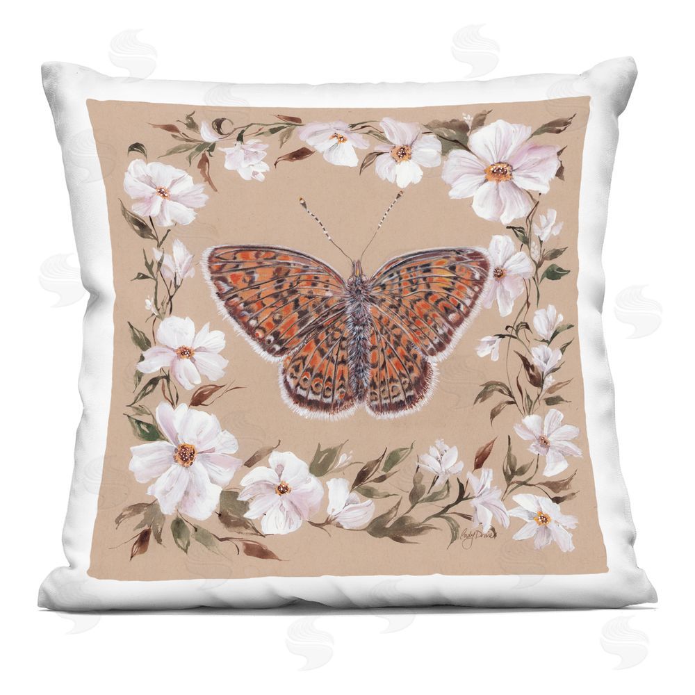 Cady Driver Vintage Butterfly with Blossom Border Indoor Printed Throw Pillow